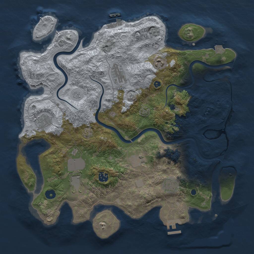 Rust Map: Procedural Map, Size: 3800, Seed: 33953, 14 Monuments
