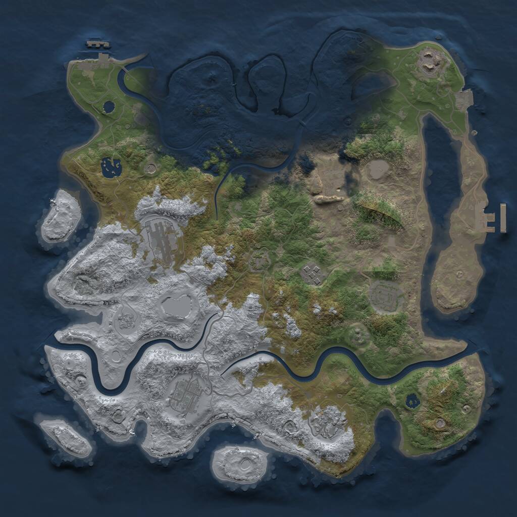 Rust Map: Procedural Map, Size: 3600, Seed: 1054371176, 14 Monuments
