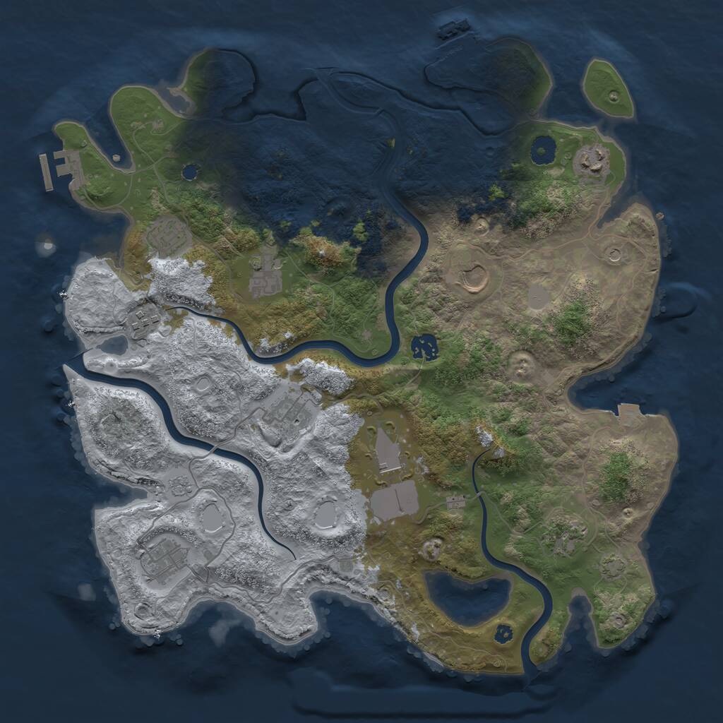 Rust Map: Procedural Map, Size: 3900, Seed: 54321, 16 Monuments