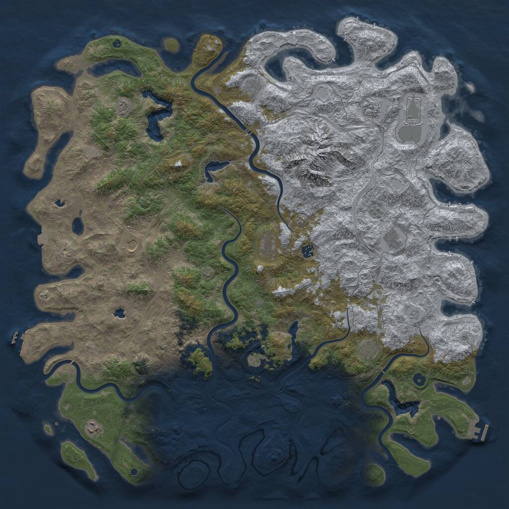 Rust Map: Procedural Map, Size: 6000, Seed: 64541179, 17 Monuments