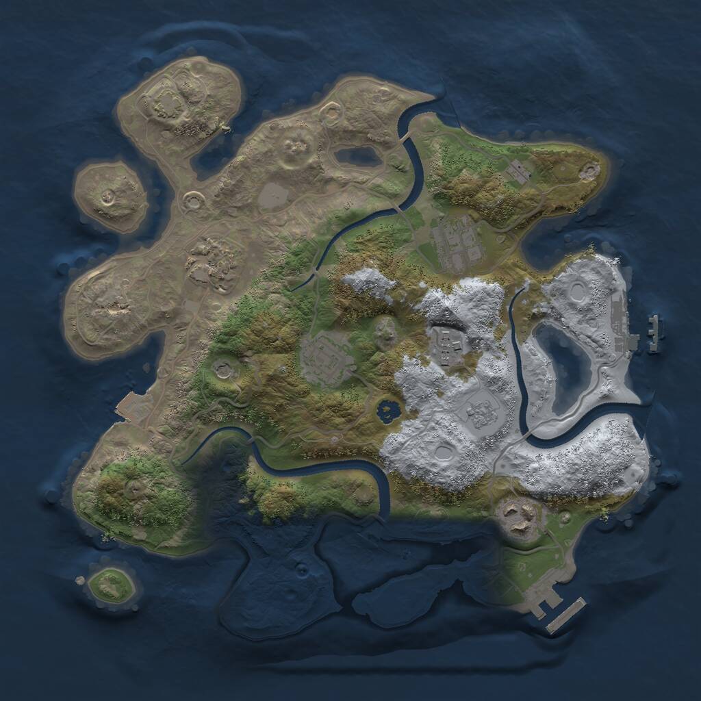 Rust Map: Procedural Map, Size: 3000, Seed: 2080457501, 11 Monuments