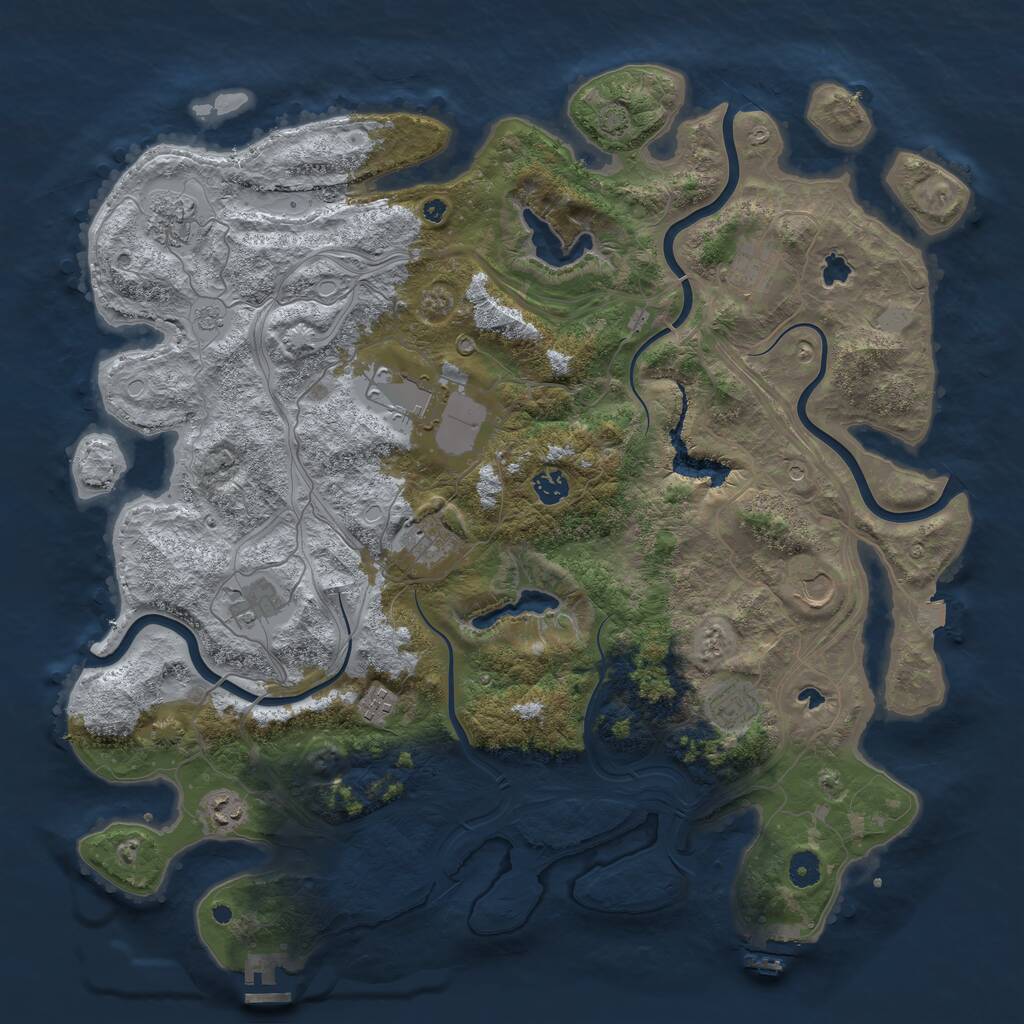 Rust Map: Procedural Map, Size: 4500, Seed: 1037124475, 16 Monuments