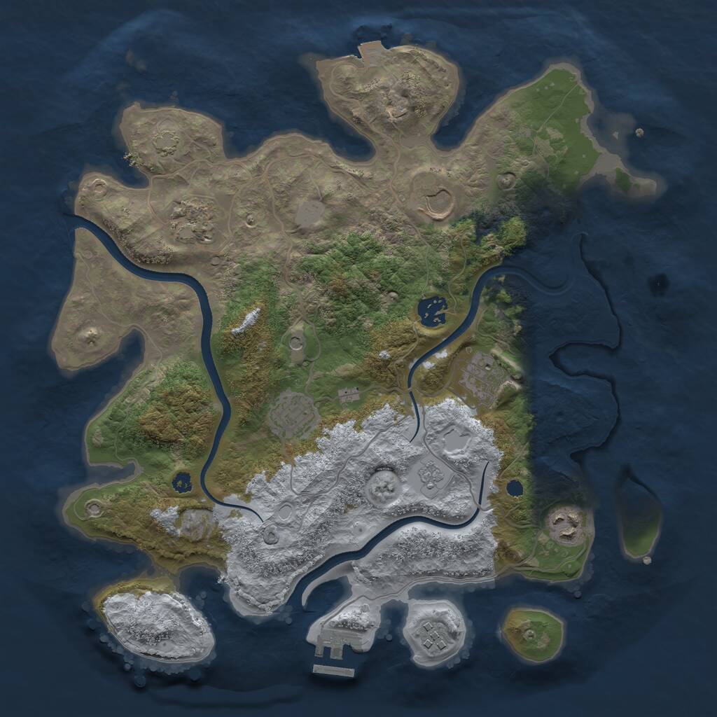 Rust Map: Procedural Map, Size: 3500, Seed: 714426415, 12 Monuments