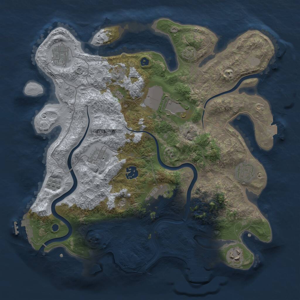 Rust Map: Procedural Map, Size: 3500, Seed: 843291047, 14 Monuments