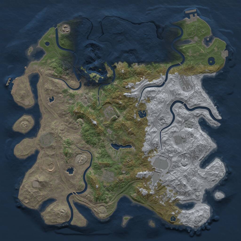 Rust Map: Procedural Map, Size: 4500, Seed: 1069599519, 17 Monuments