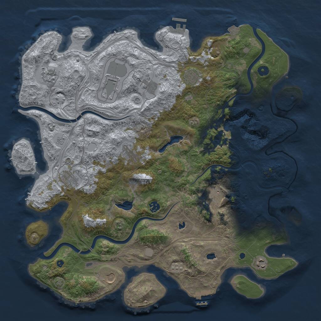 Rust Map: Procedural Map, Size: 4500, Seed: 1274601039, 17 Monuments