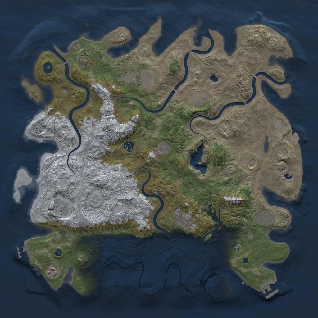 Rust Map: Procedural Map, Size: 4500, Seed: 1355869115, 17 Monuments