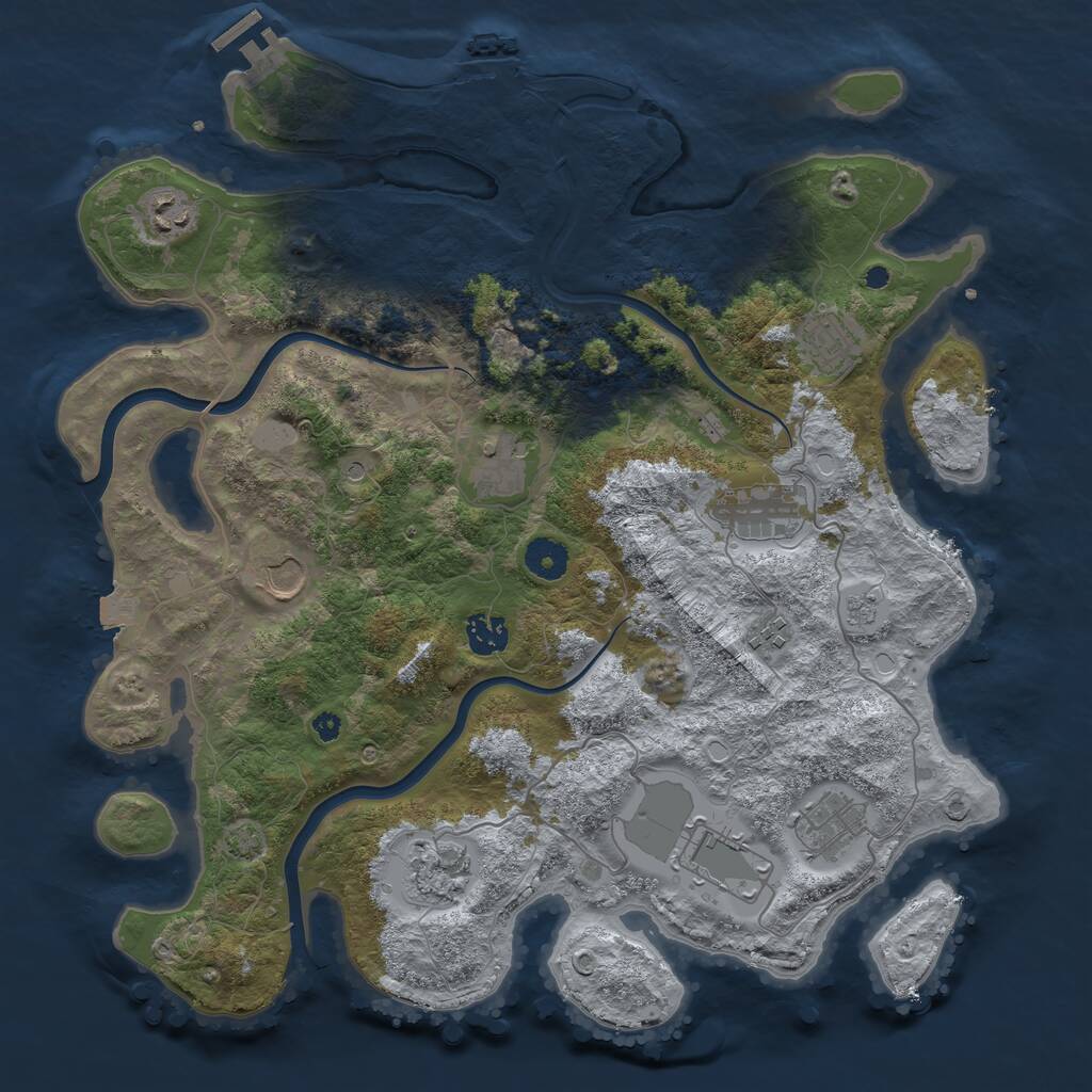 Rust Map: Procedural Map, Size: 3850, Seed: 61114141, 16 Monuments