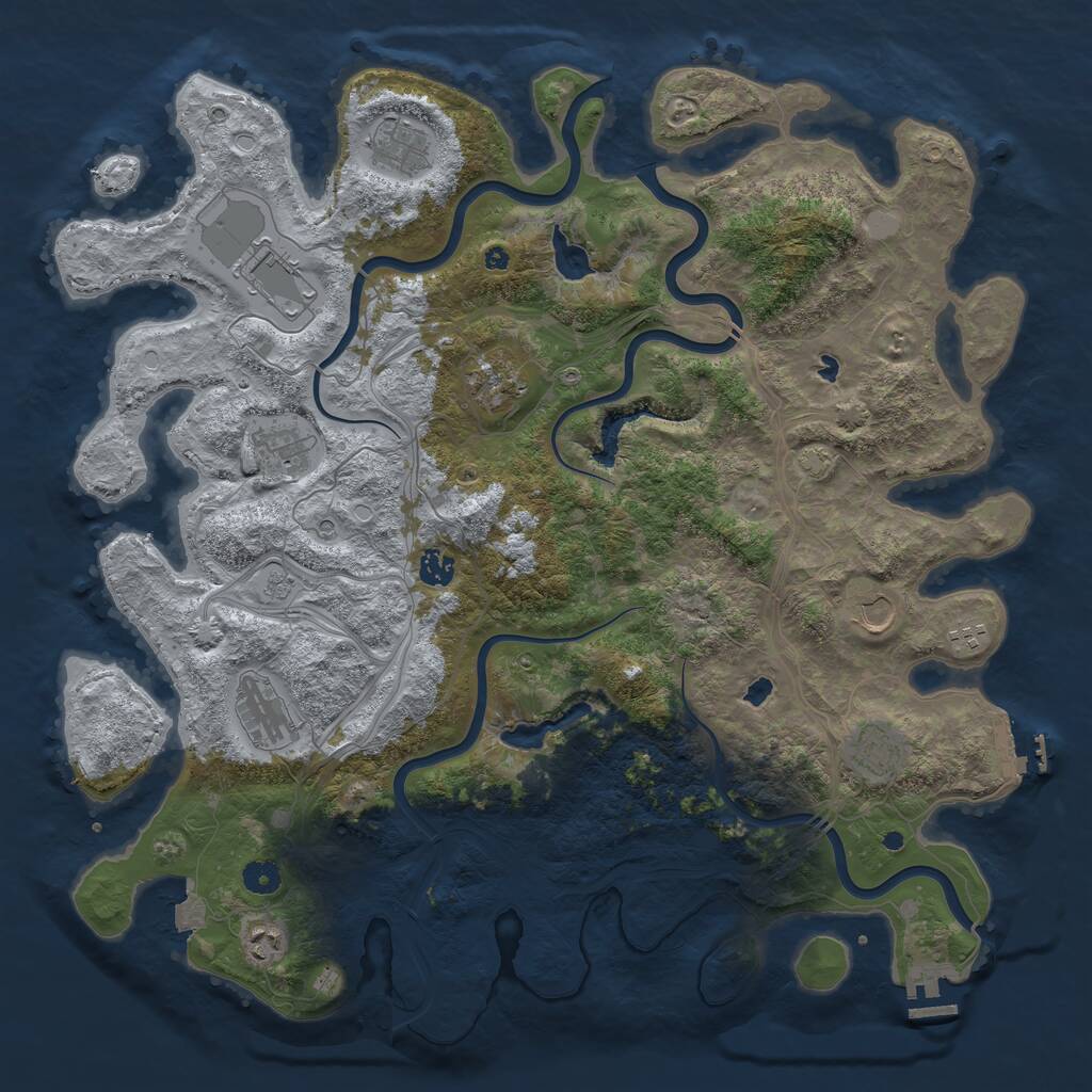 Rust Map: Procedural Map, Size: 4500, Seed: 84672321, 16 Monuments