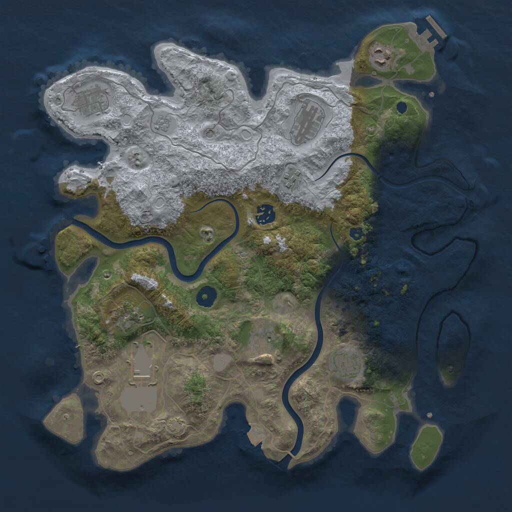 Rust Map: Procedural Map, Size: 3750, Seed: 843399994, 14 Monuments