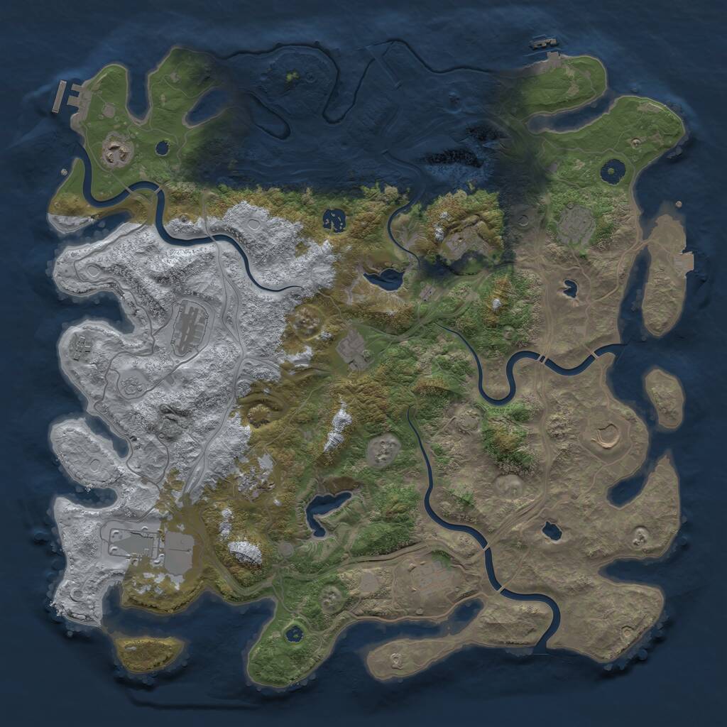 Rust Map: Procedural Map, Size: 4500, Seed: 355597591, 17 Monuments