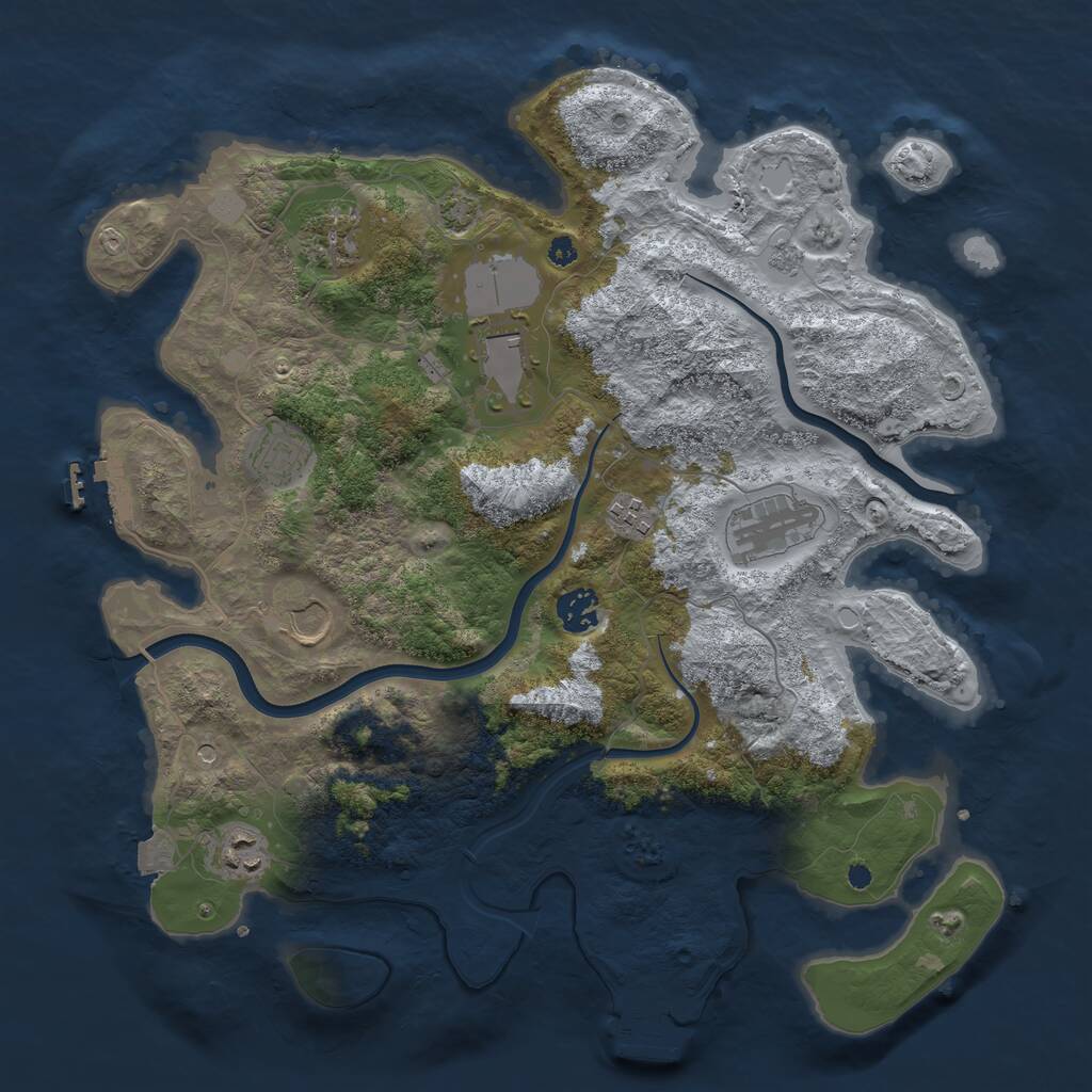 Rust Map: Procedural Map, Size: 3750, Seed: 975077846, 14 Monuments