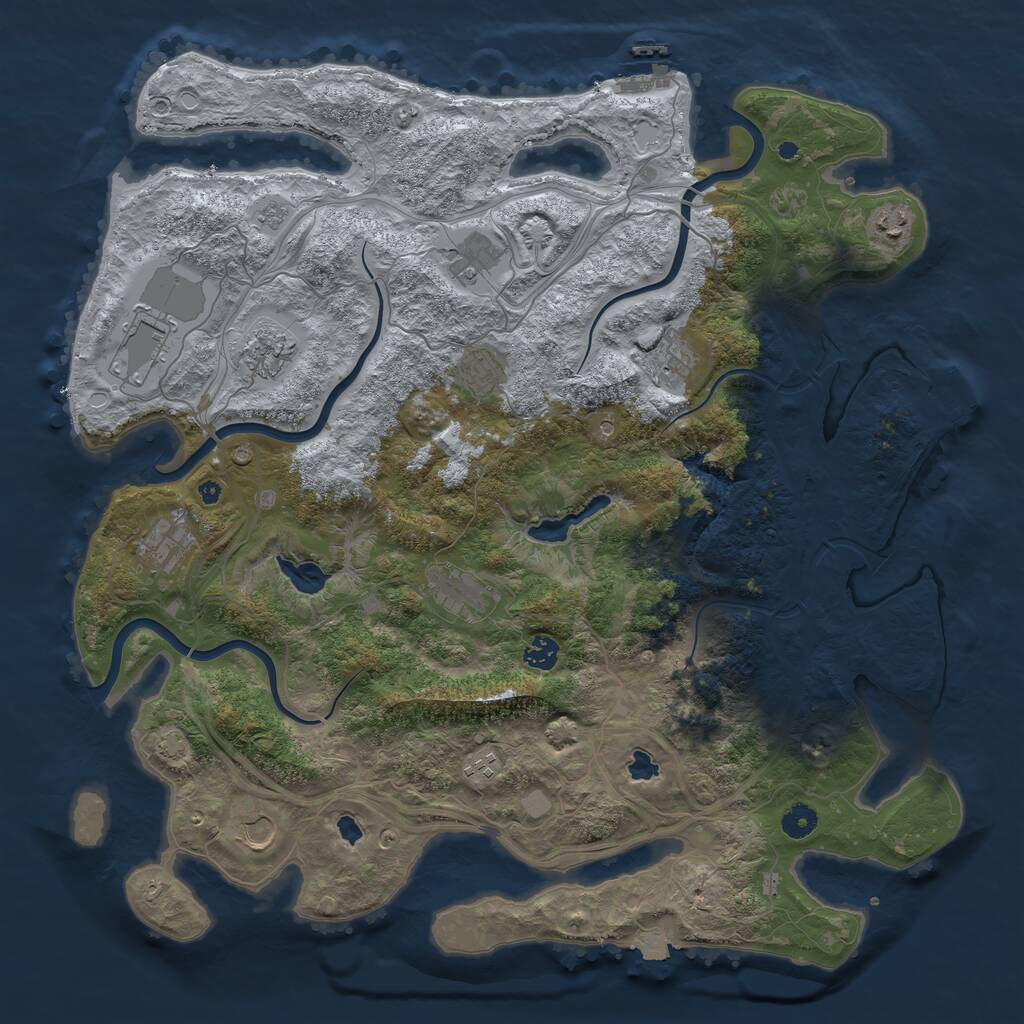 Rust Map: Procedural Map, Size: 4500, Seed: 1076685694, 17 Monuments