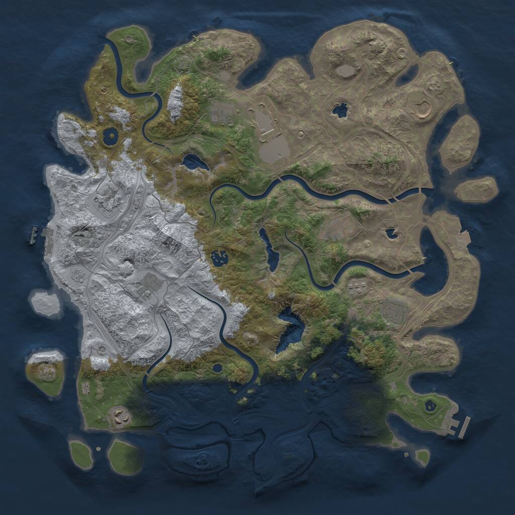 Rust Map: Procedural Map, Size: 4500, Seed: 838303909, 16 Monuments