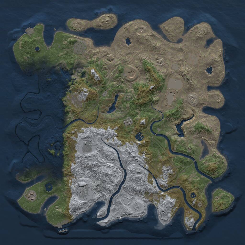Rust Map: Procedural Map, Size: 4500, Seed: 1076881649, 17 Monuments