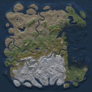 Thumbnail Rust Map: Procedural Map, Size: 5500, Seed: 1759663502, 17 Monuments
