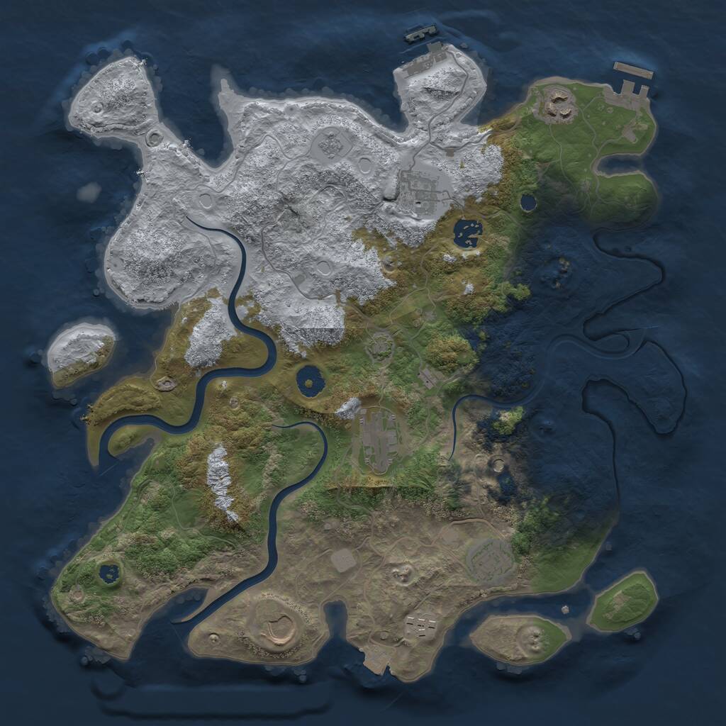 Rust Map: Procedural Map, Size: 3700, Seed: 1956307999, 13 Monuments