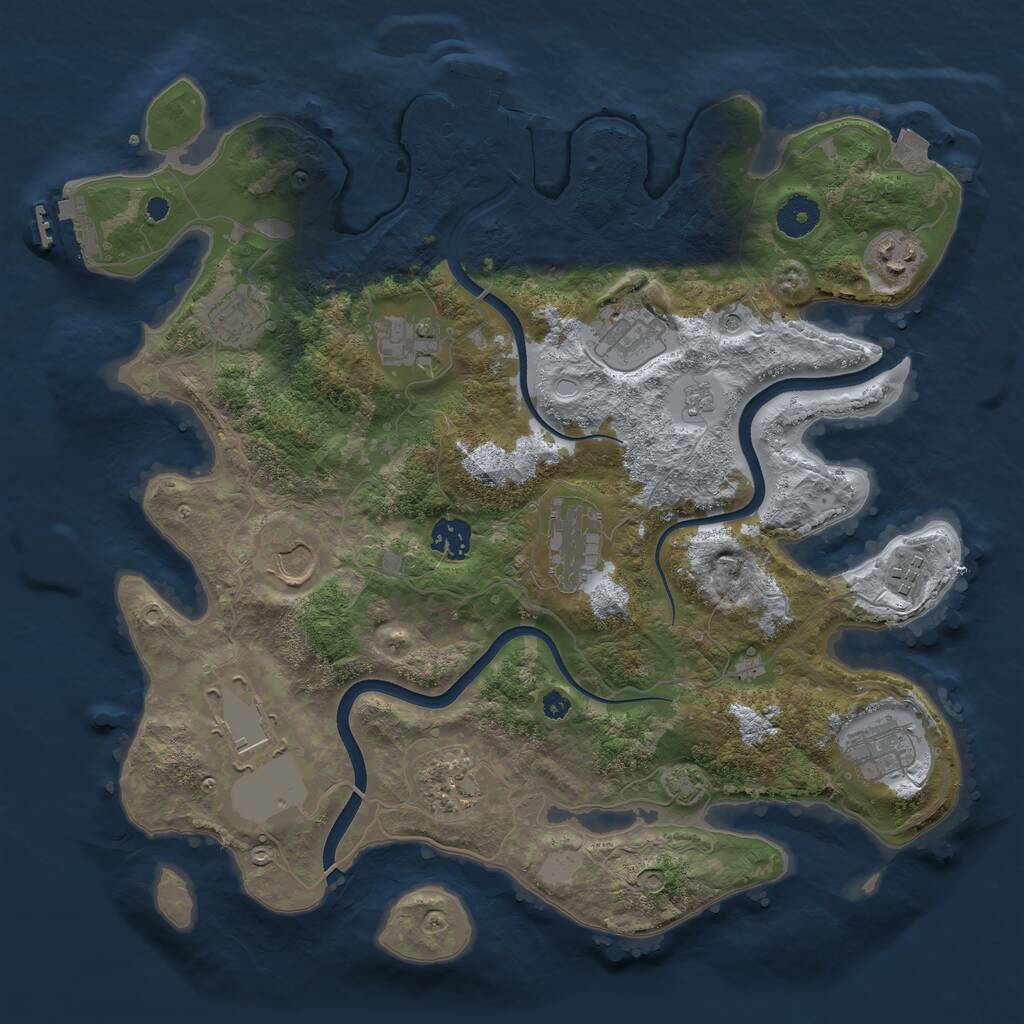 Rust Map: Procedural Map, Size: 3700, Seed: 58755475, 17 Monuments