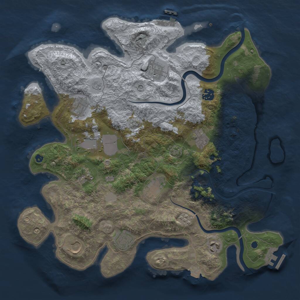 Rust Map: Procedural Map, Size: 3750, Seed: 1251372253, 17 Monuments