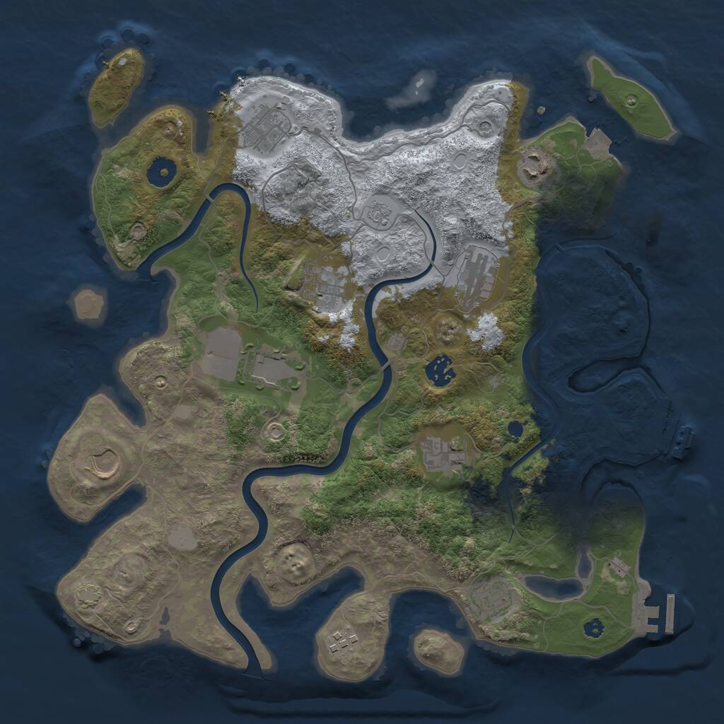 Rust Map: Procedural Map, Size: 3700, Seed: 650689573, 16 Monuments