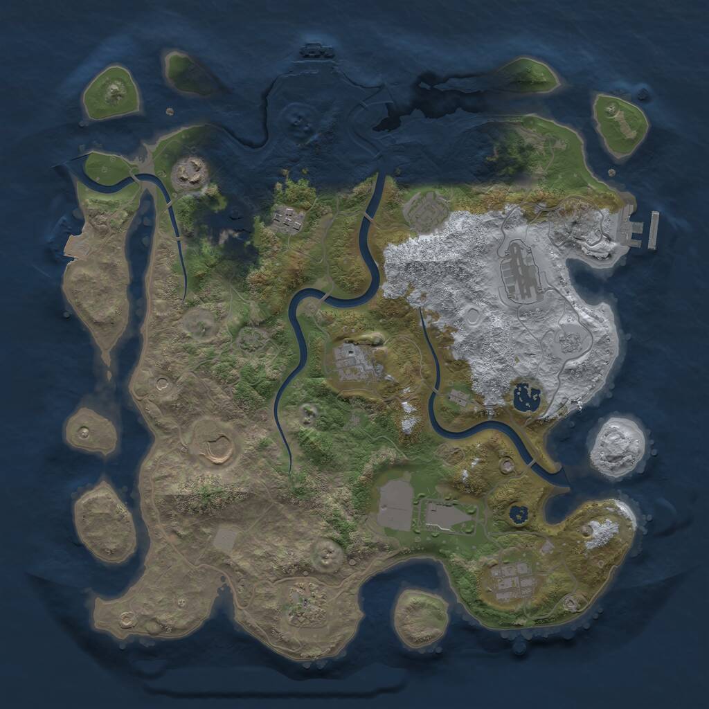 Rust Map: Procedural Map, Size: 3750, Seed: 295781224, 17 Monuments