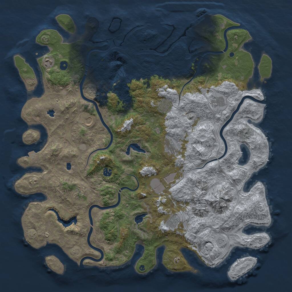 Rust Map: Procedural Map, Size: 5000, Seed: 358673, 16 Monuments