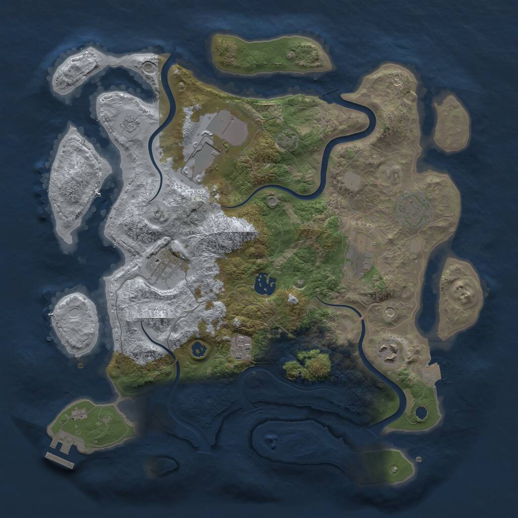 Rust Map: Procedural Map, Size: 3500, Seed: 1221610756, 12 Monuments
