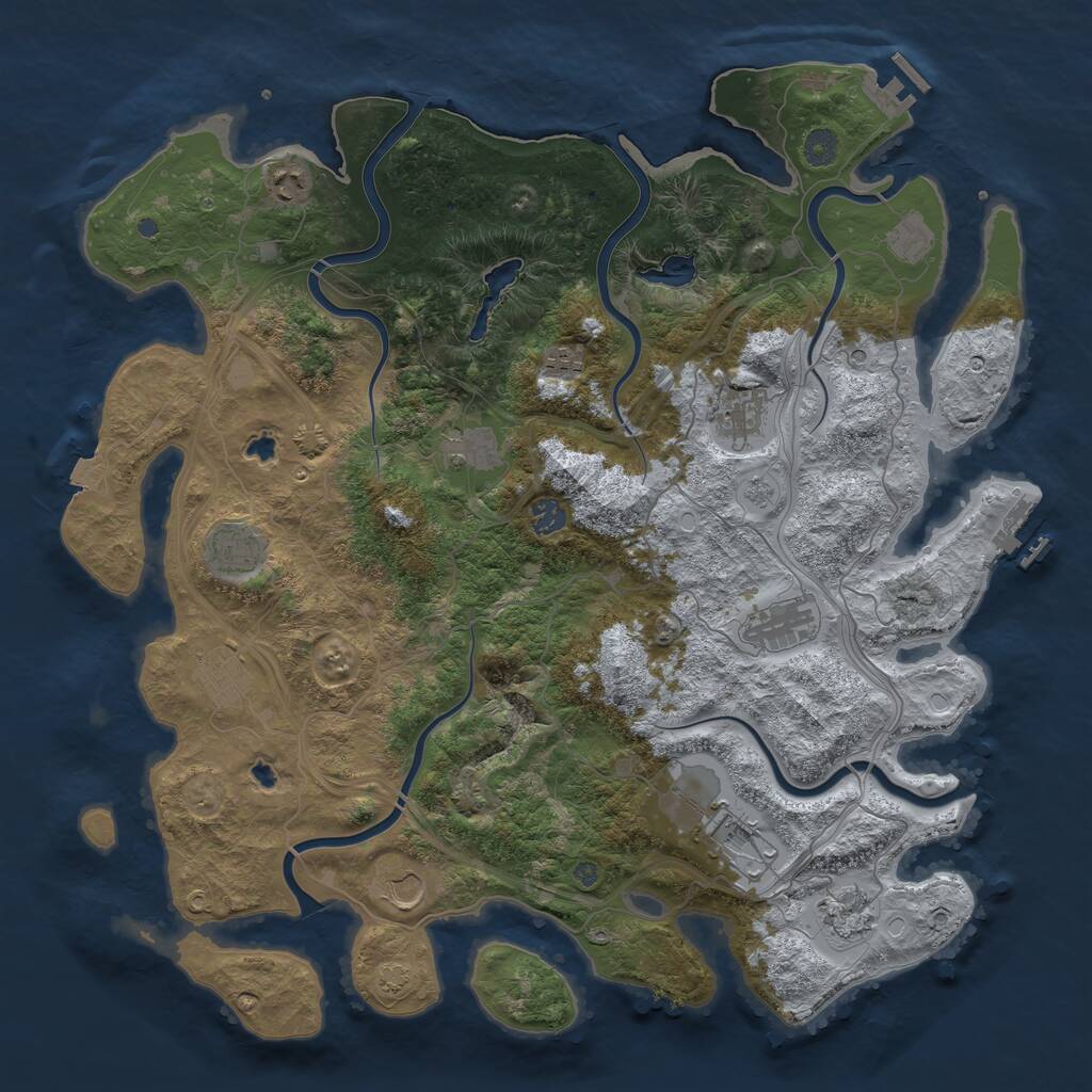 Rust Map: Procedural Map, Size: 4500, Seed: 1238466847, 19 Monuments
