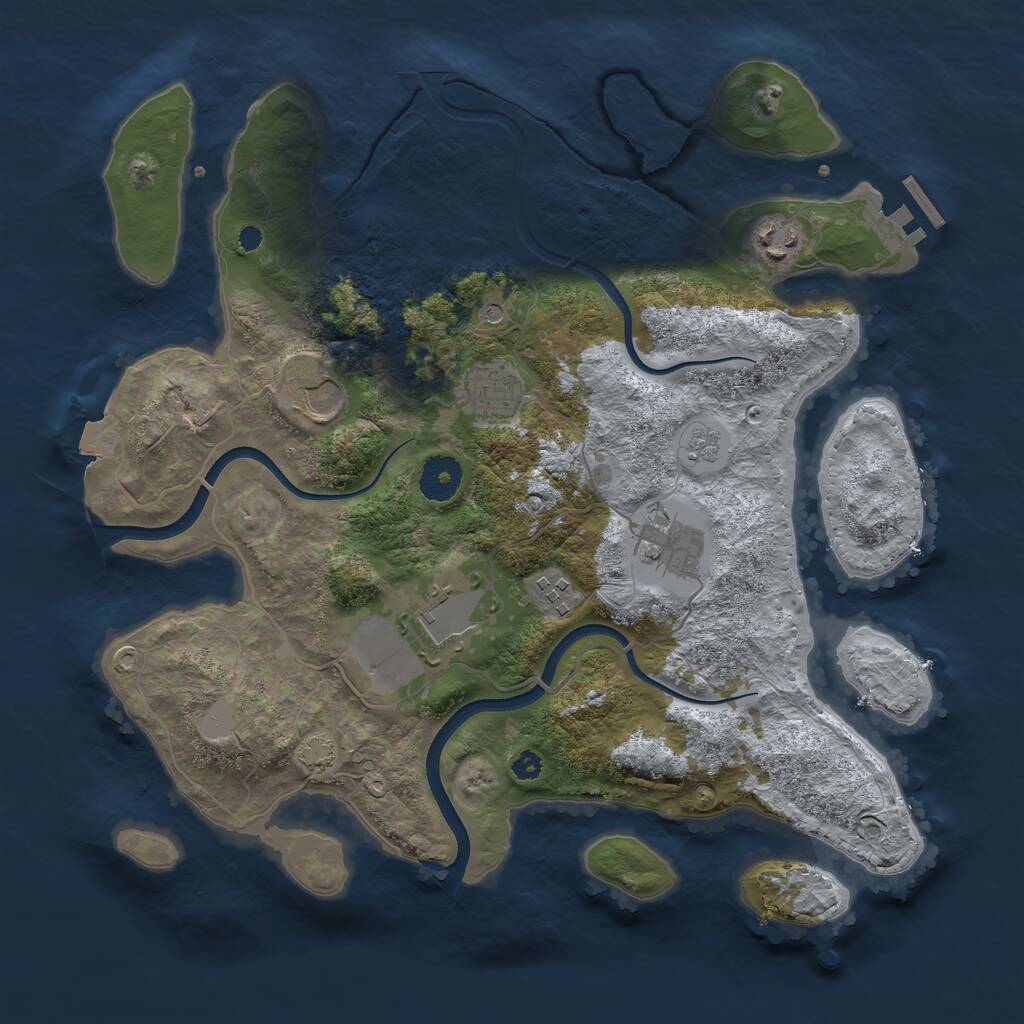 Rust Map: Procedural Map, Size: 3500, Seed: 2043286004, 11 Monuments