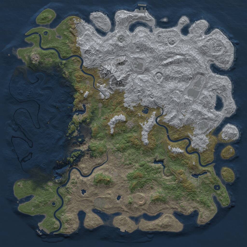Rust Map: Procedural Map, Size: 6000, Seed: 736485737, 17 Monuments