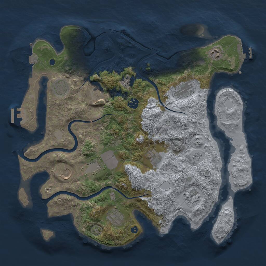 Rust Map: Procedural Map, Size: 3750, Seed: 80916867, 17 Monuments