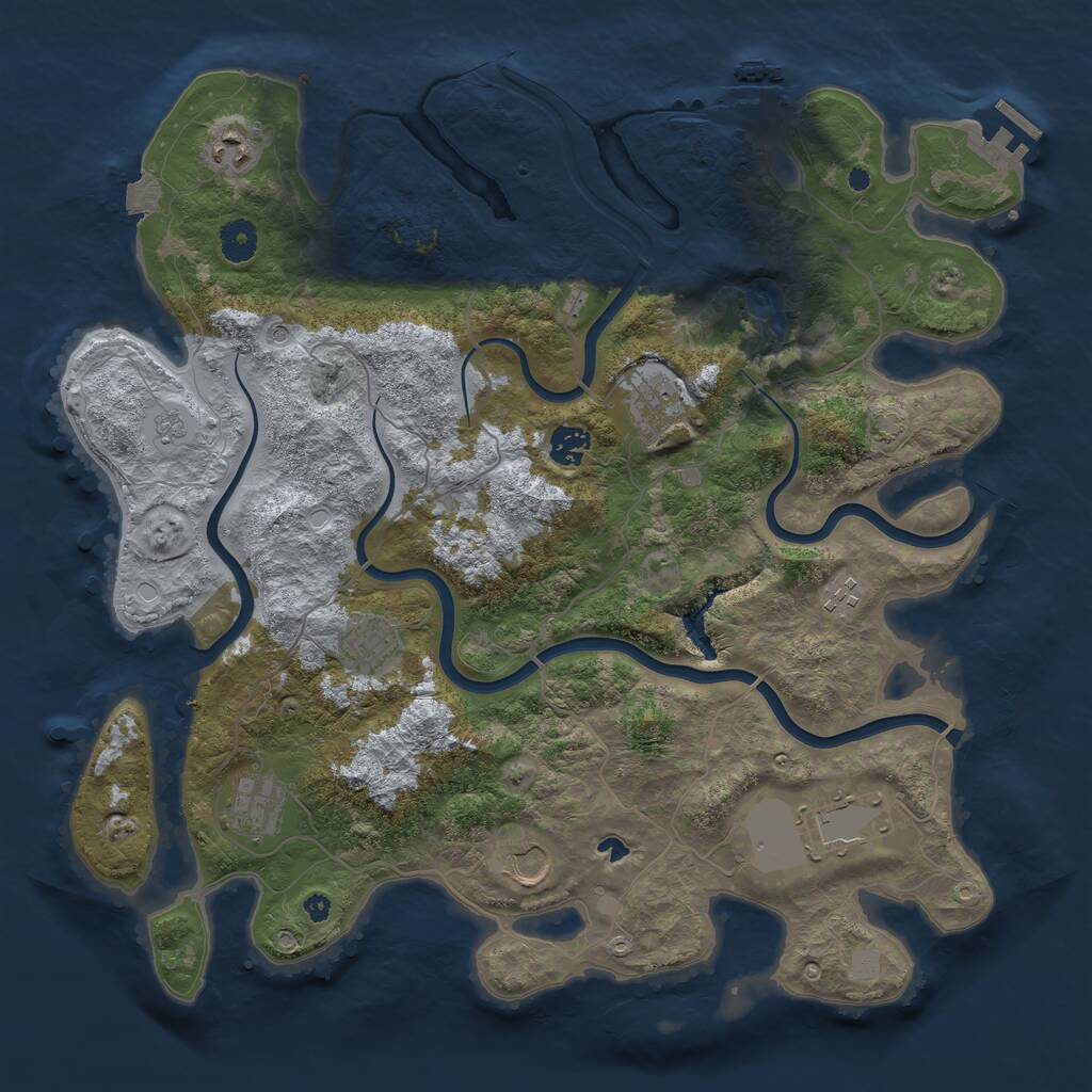 Rust Map: Procedural Map, Size: 4050, Seed: 1023084596, 14 Monuments