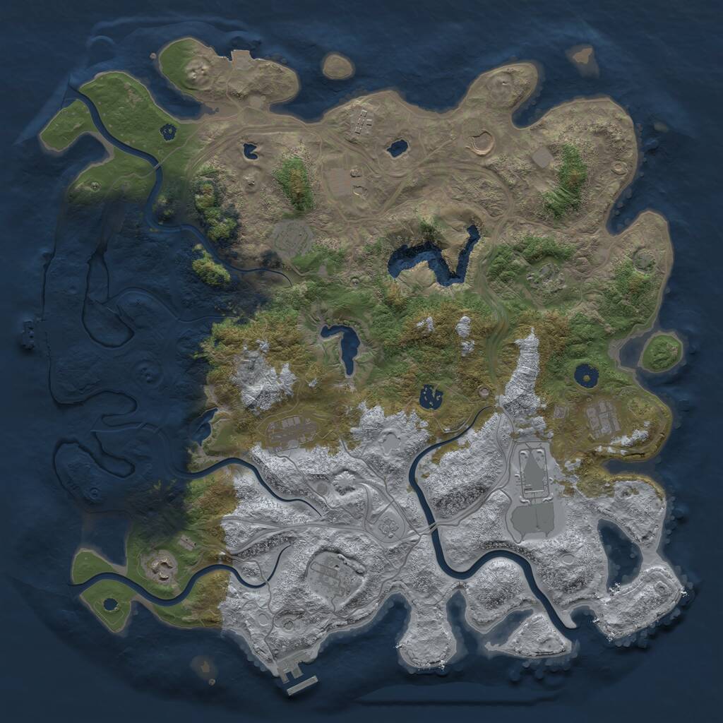 Rust Map: Procedural Map, Size: 4500, Seed: 1104767222, 17 Monuments