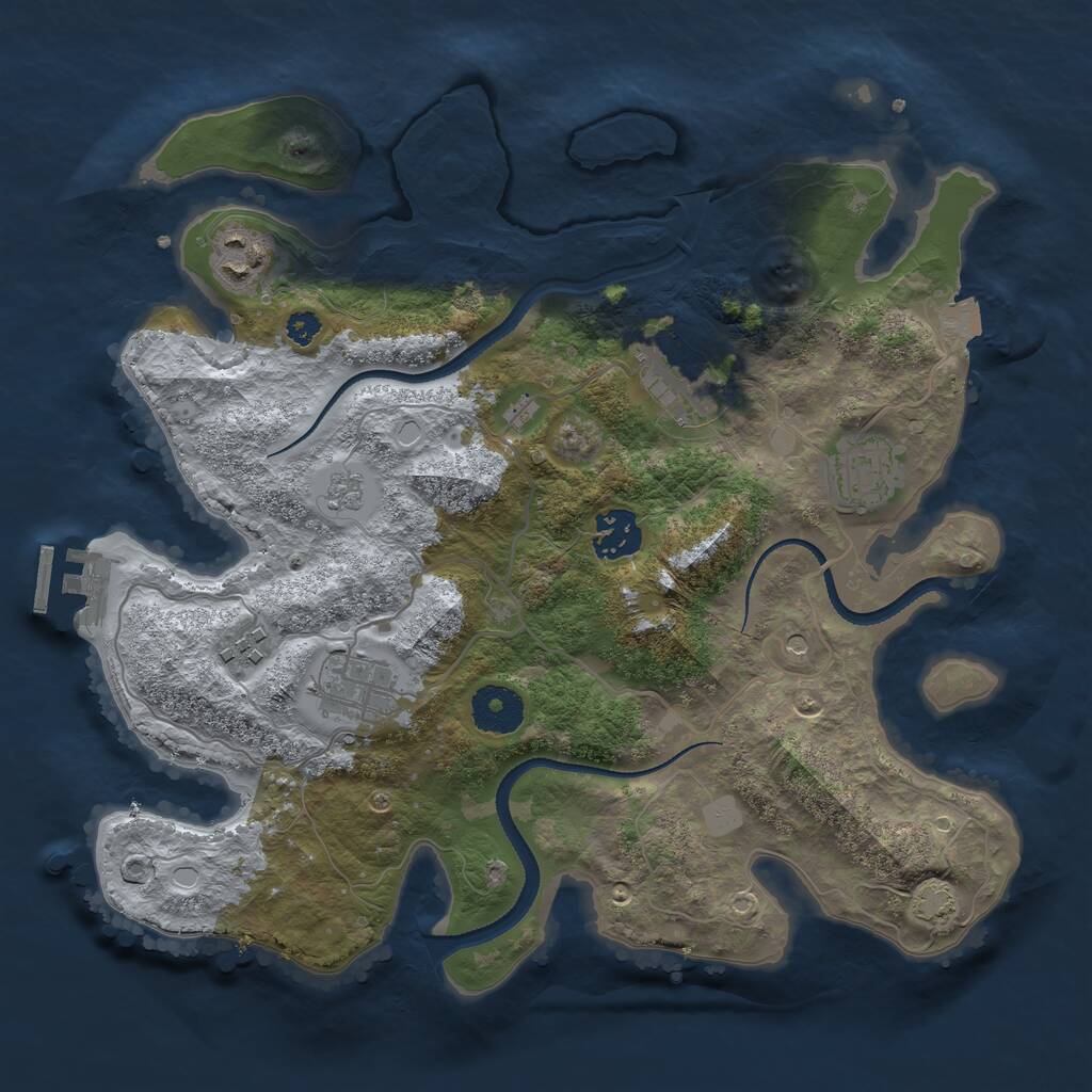 Rust Map: Procedural Map, Size: 3250, Seed: 1343147149, 11 Monuments