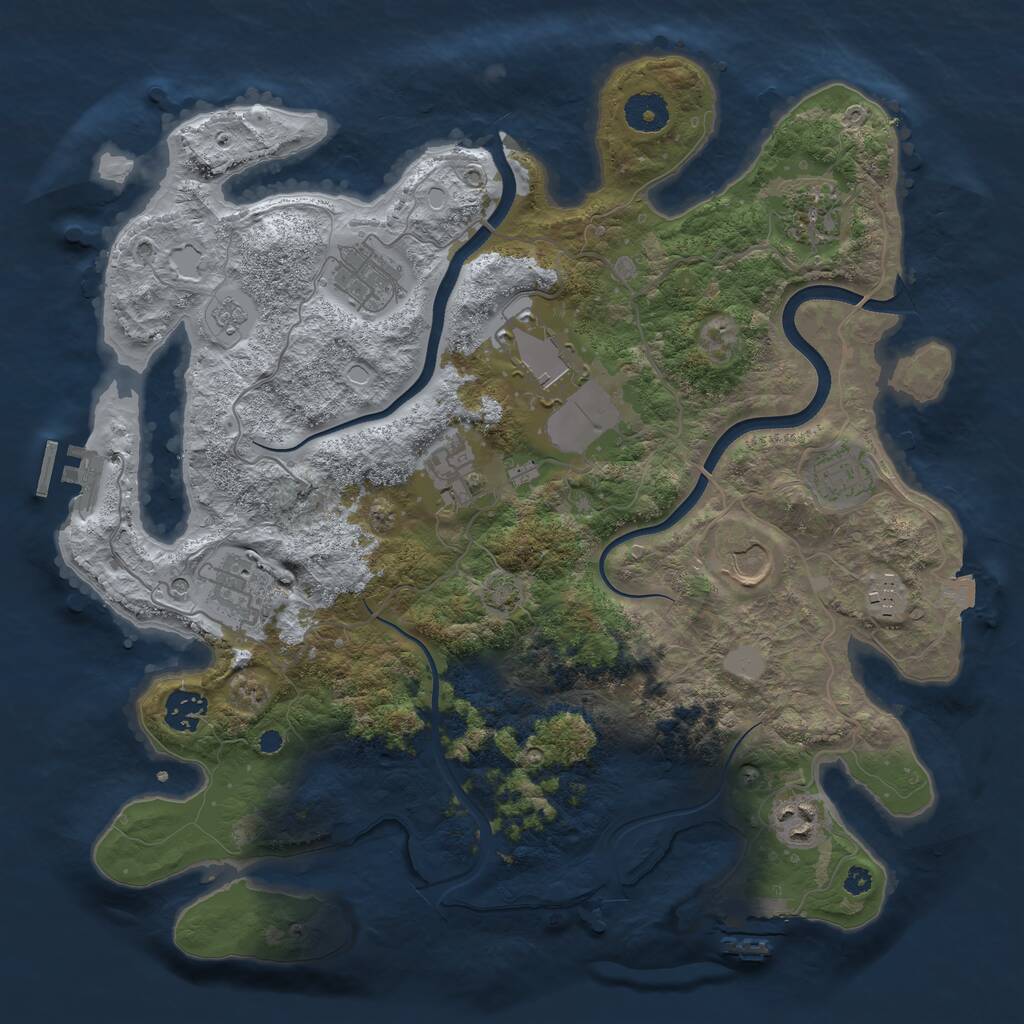 Rust Map: Procedural Map, Size: 3650, Seed: 2029734160, 16 Monuments