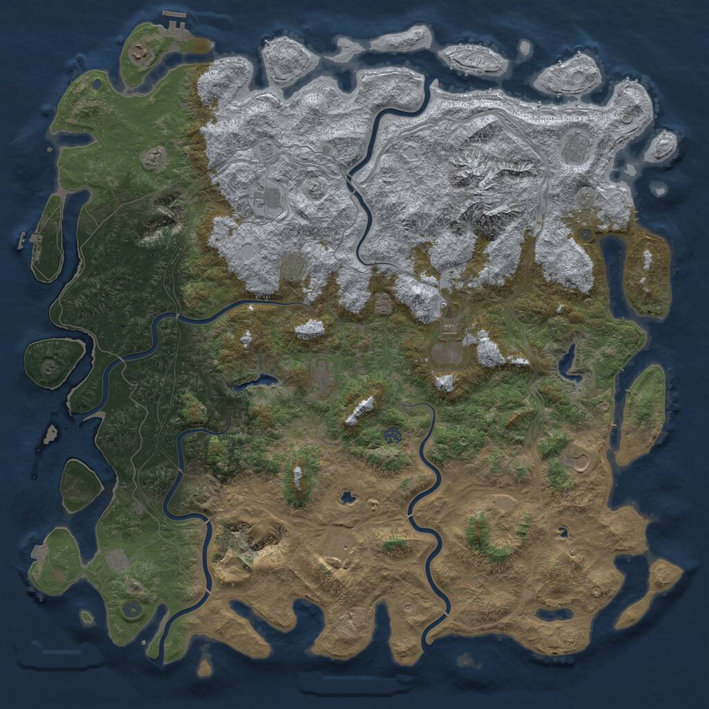 Rust Map: Procedural Map, Size: 6000, Seed: 657085486, 19 Monuments