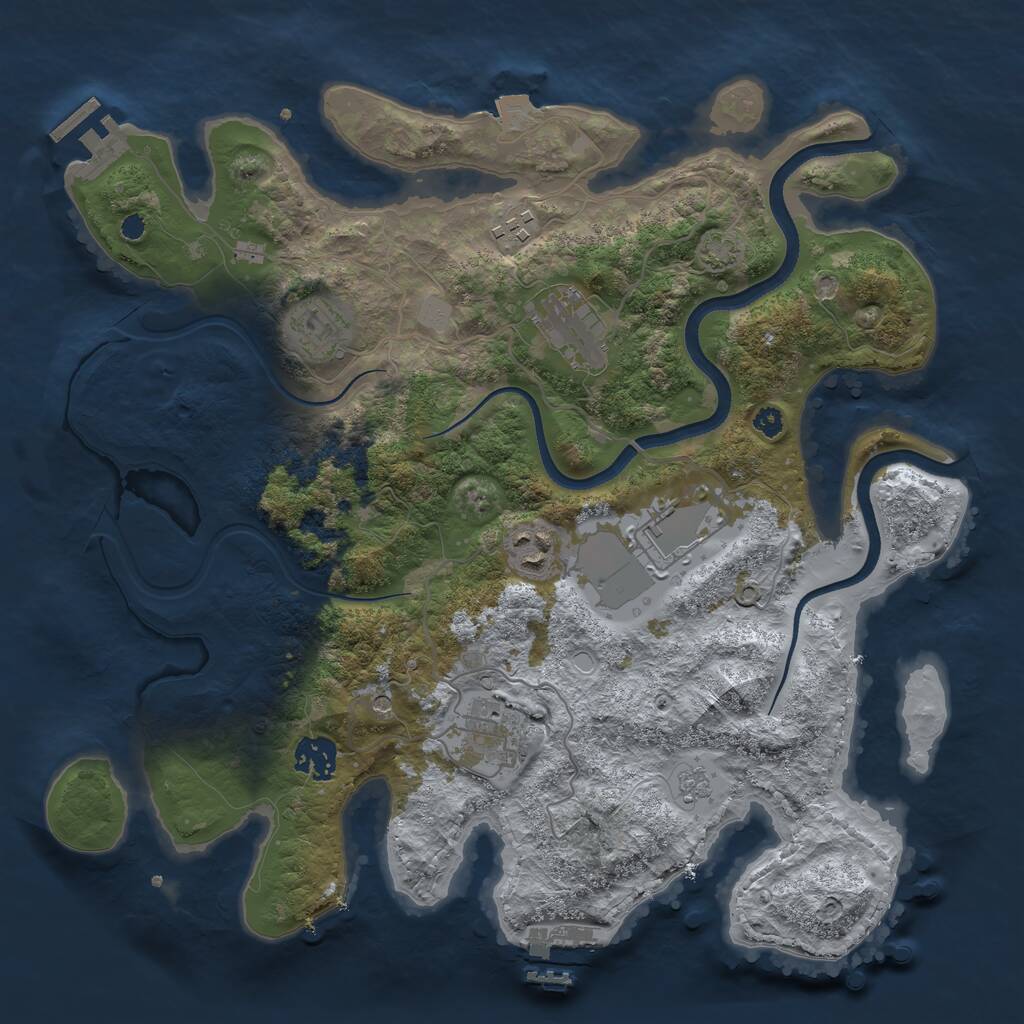 Rust Map: Procedural Map, Size: 3500, Seed: 735560, 13 Monuments