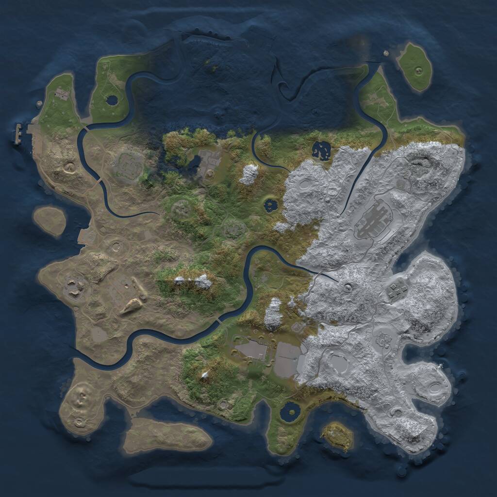 Rust Map: Procedural Map, Size: 3750, Seed: 1693252514, 14 Monuments