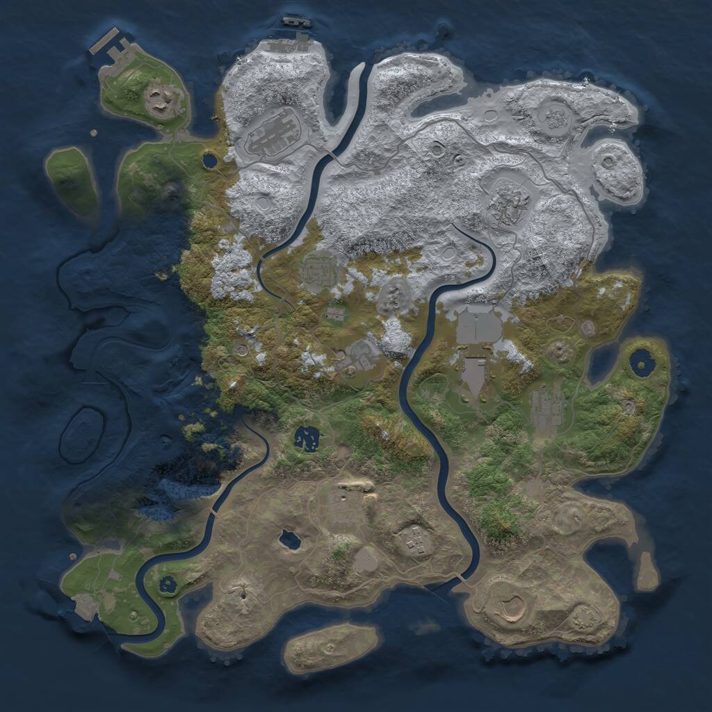 Rust Map: Procedural Map, Size: 4050, Seed: 225714458, 17 Monuments