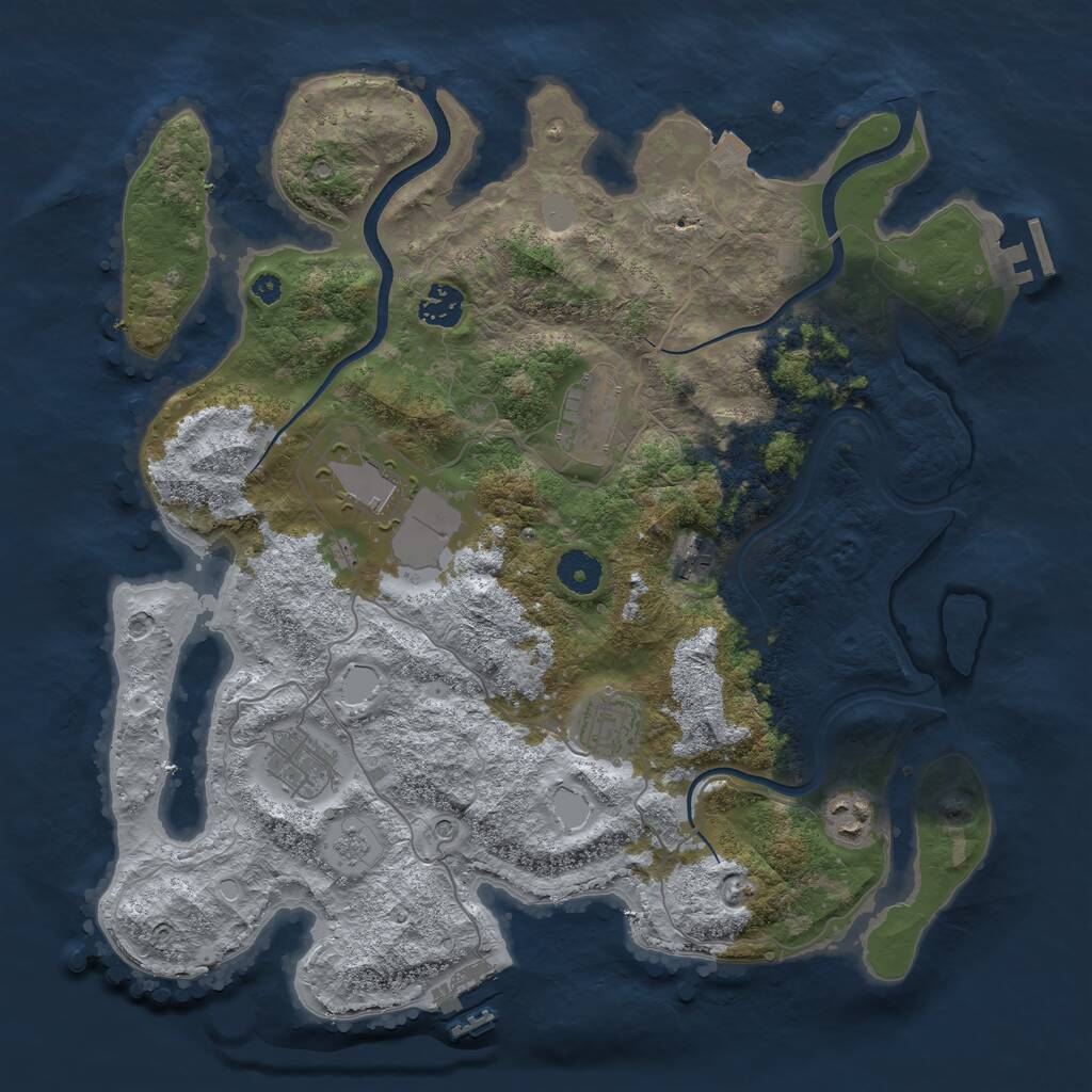 Rust Map: Procedural Map, Size: 3750, Seed: 1021203857, 13 Monuments
