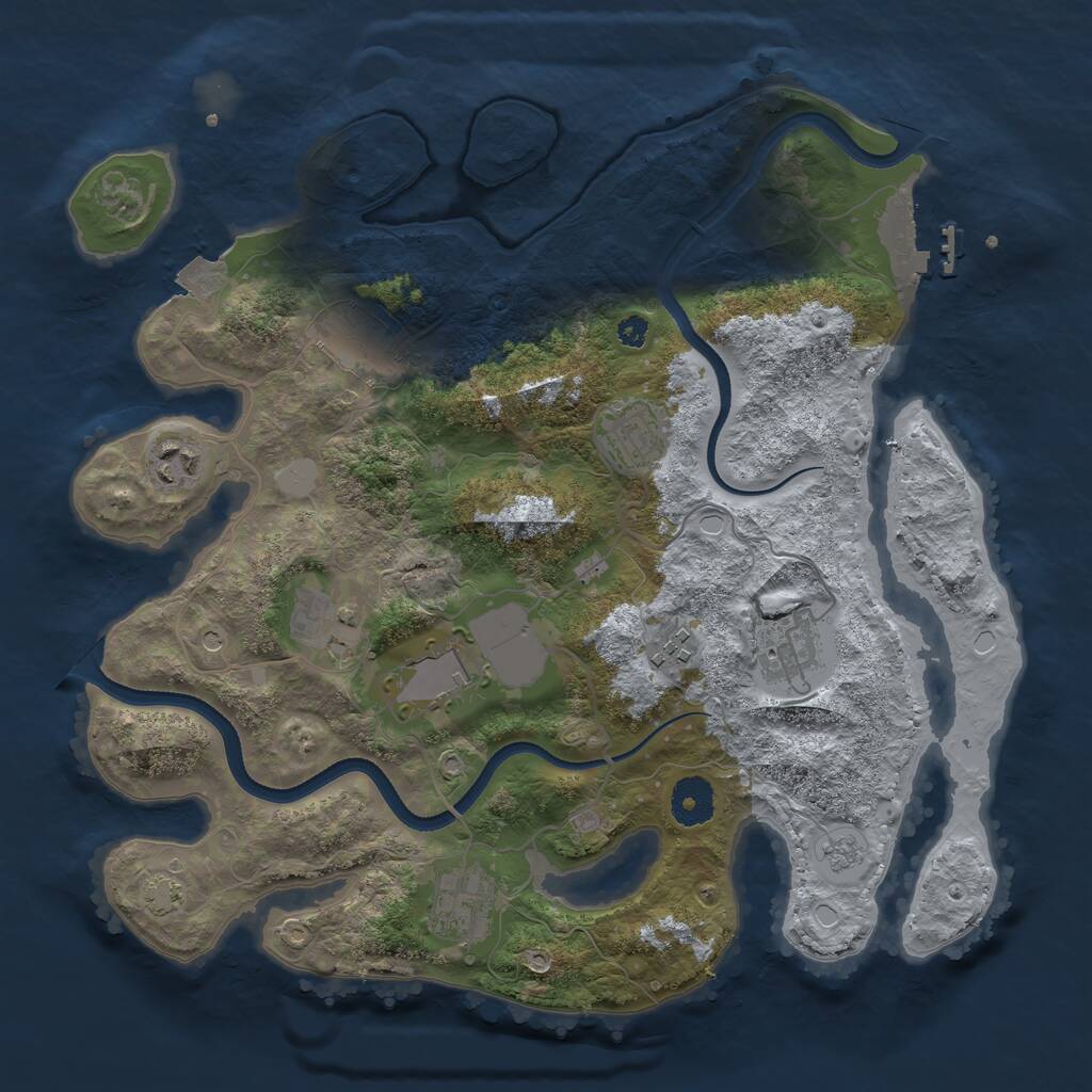 Rust Map: Procedural Map, Size: 3500, Seed: 2076059890, 13 Monuments