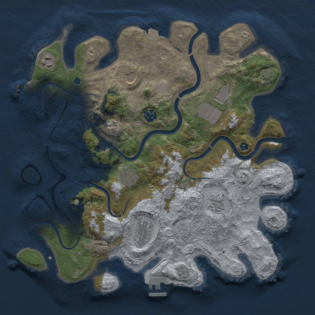 Rust Map: Procedural Map, Size: 3650, Seed: 2076029221, 14 Monuments