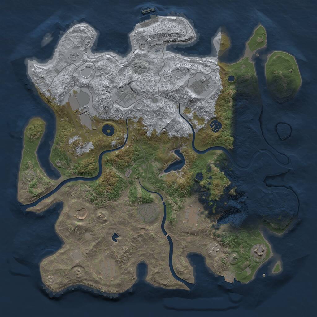 Rust Map: Procedural Map, Size: 4000, Seed: 747816381, 16 Monuments