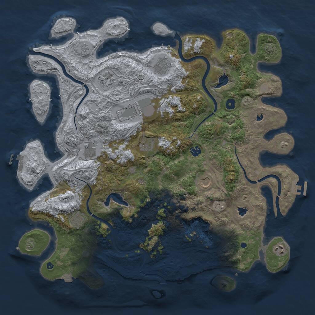 Rust Map: Procedural Map, Size: 4500, Seed: 619258376, 16 Monuments