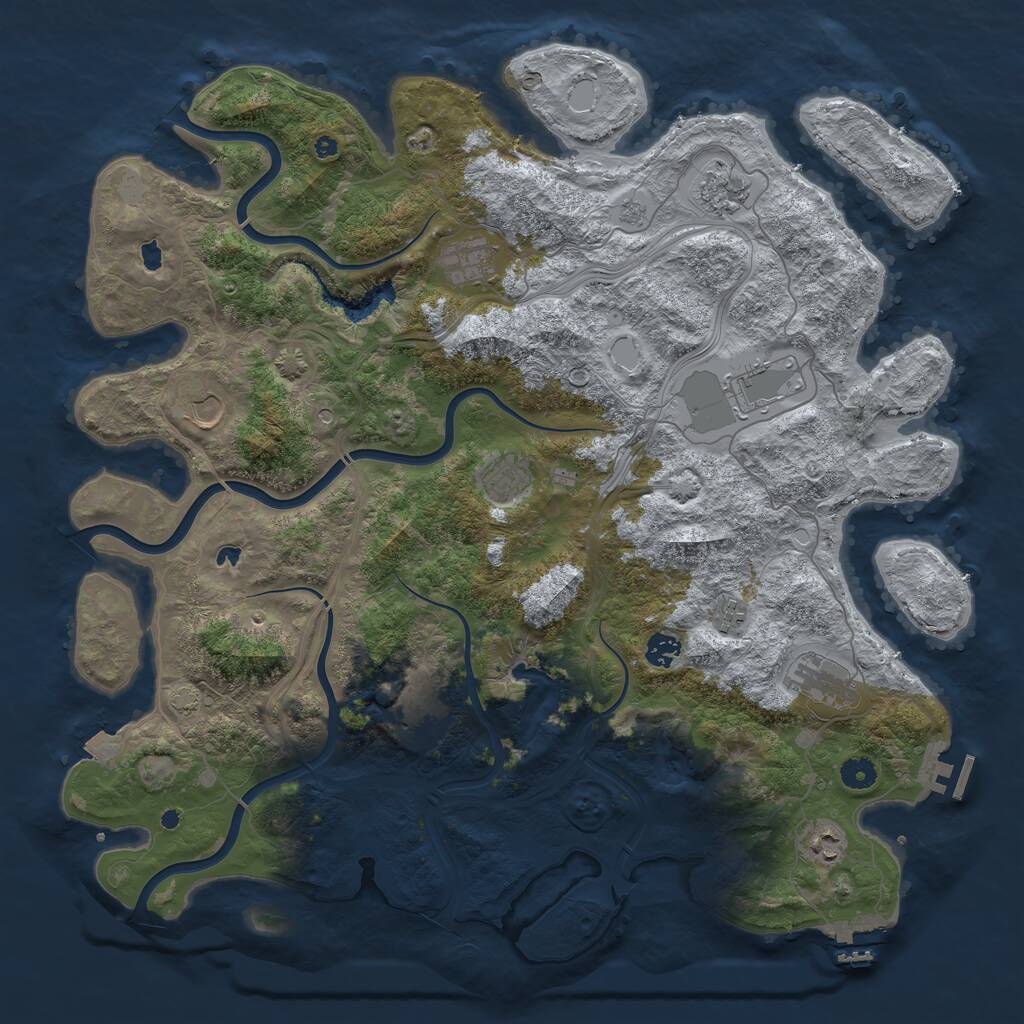 Rust Map: Procedural Map, Size: 4500, Seed: 2055396033, 16 Monuments