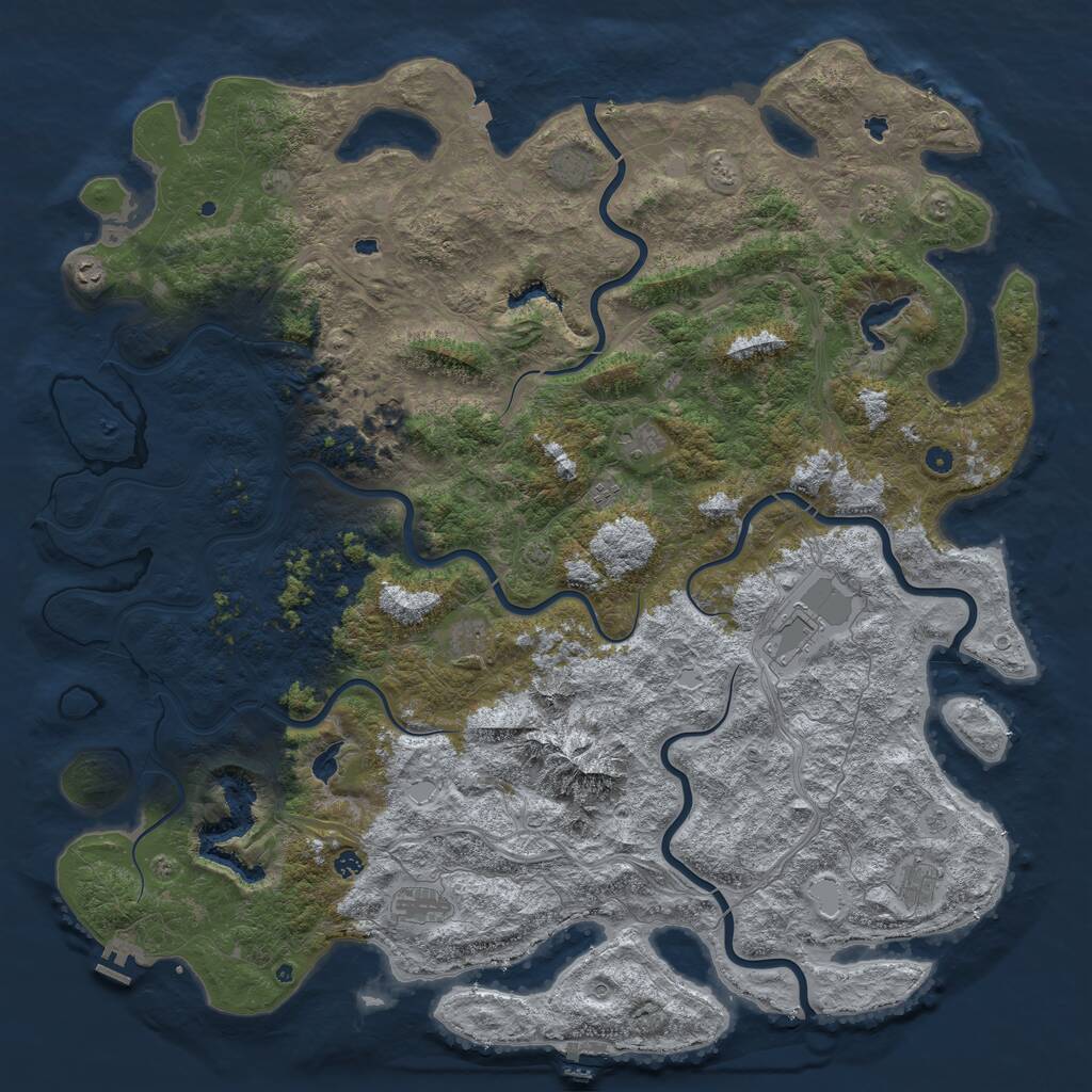 Rust Map: Procedural Map, Size: 6000, Seed: 847362915, 17 Monuments
