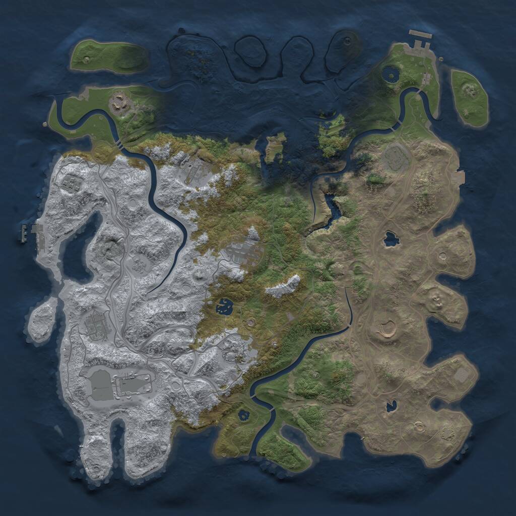 Rust Map: Procedural Map, Size: 4500, Seed: 877593, 16 Monuments