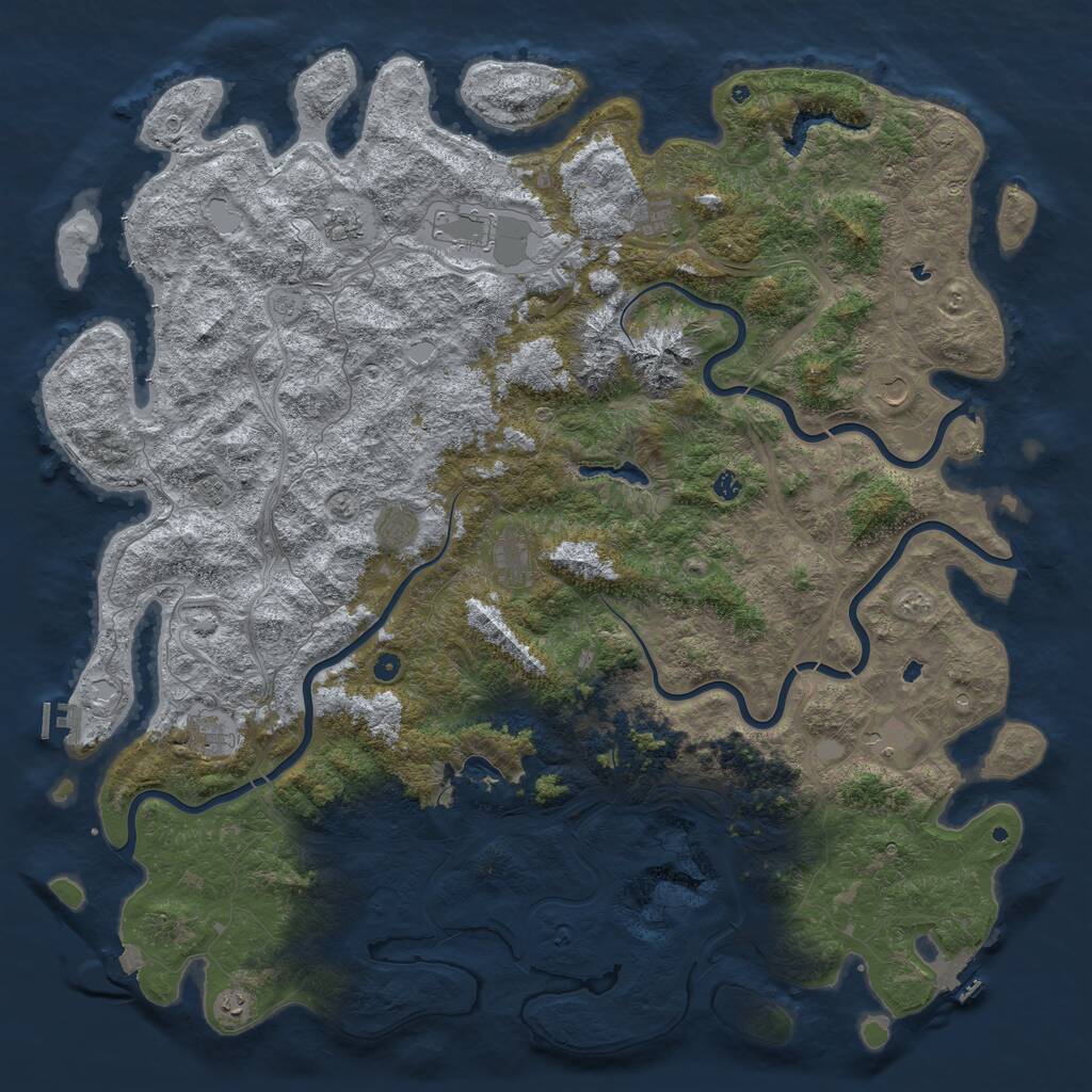 Rust Map: Procedural Map, Size: 6000, Seed: 57238041, 17 Monuments