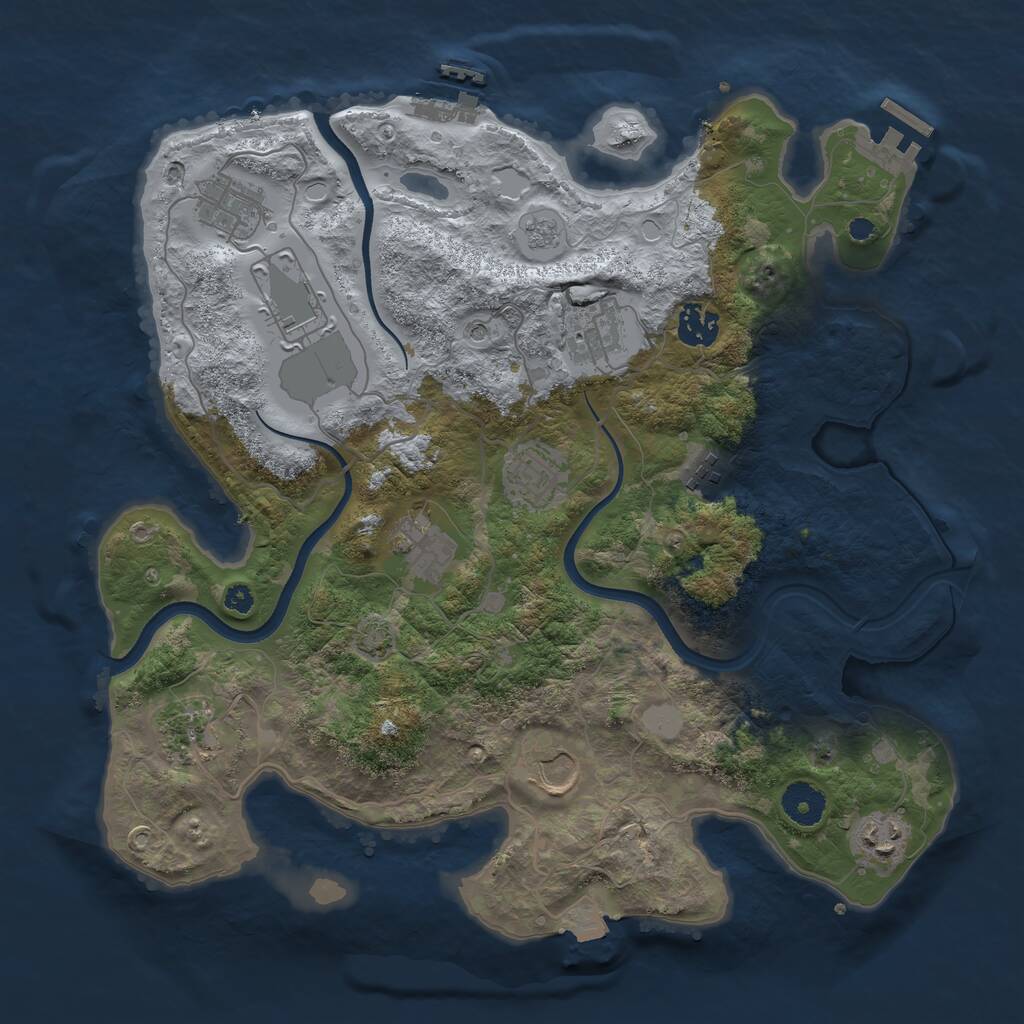 Rust Map: Procedural Map, Size: 3600, Seed: 999768038, 16 Monuments