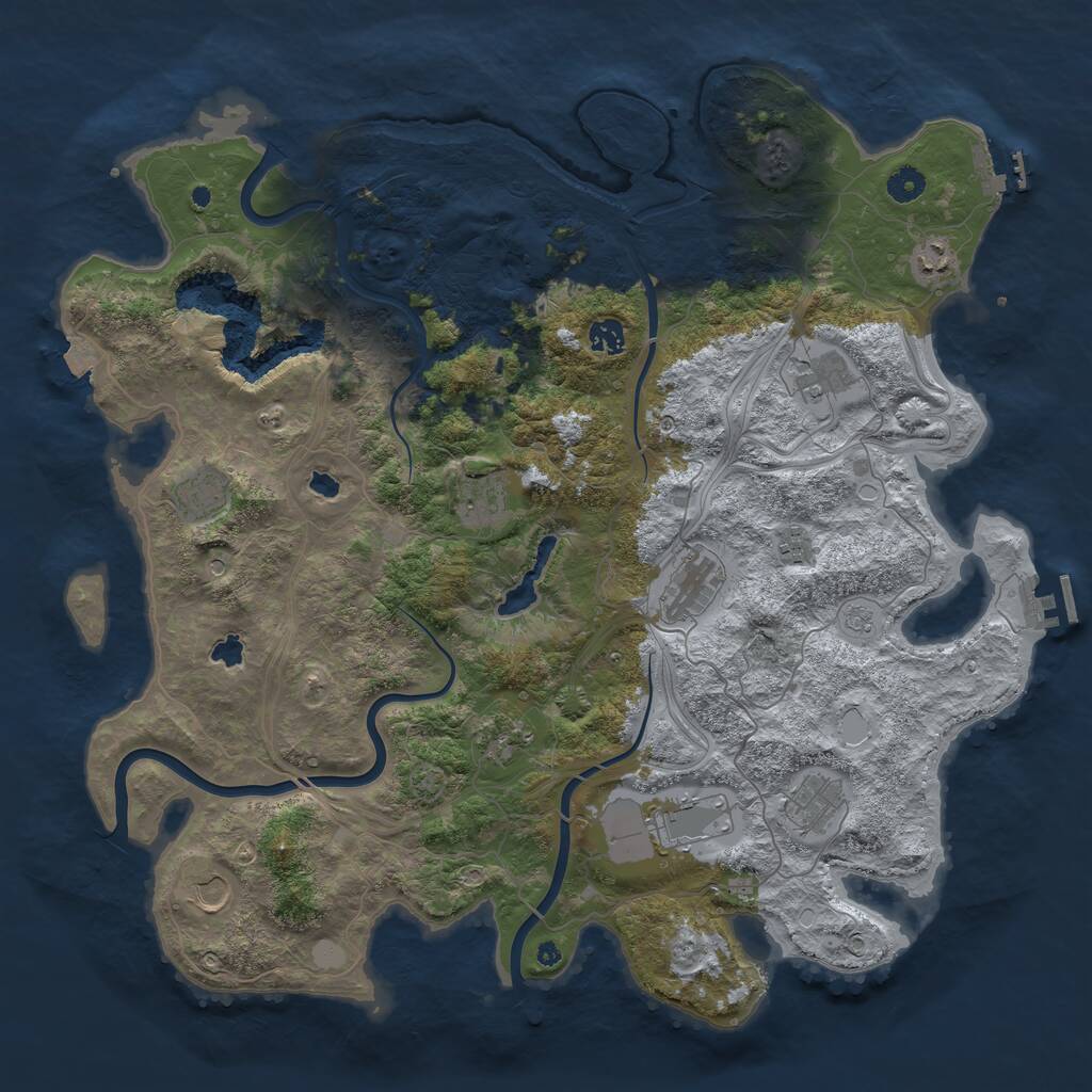 Rust Map: Procedural Map, Size: 4500, Seed: 1245918674, 17 Monuments